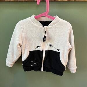 Graniph Kids Zip Up Jacket Sweatshirt Top Gray Black Cartoon Graphic